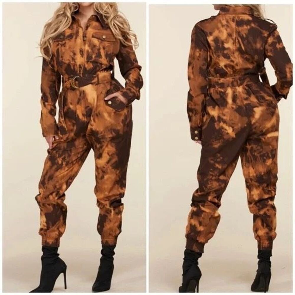 Femi Sepia Tye Dye Jumpsuit Denim size M